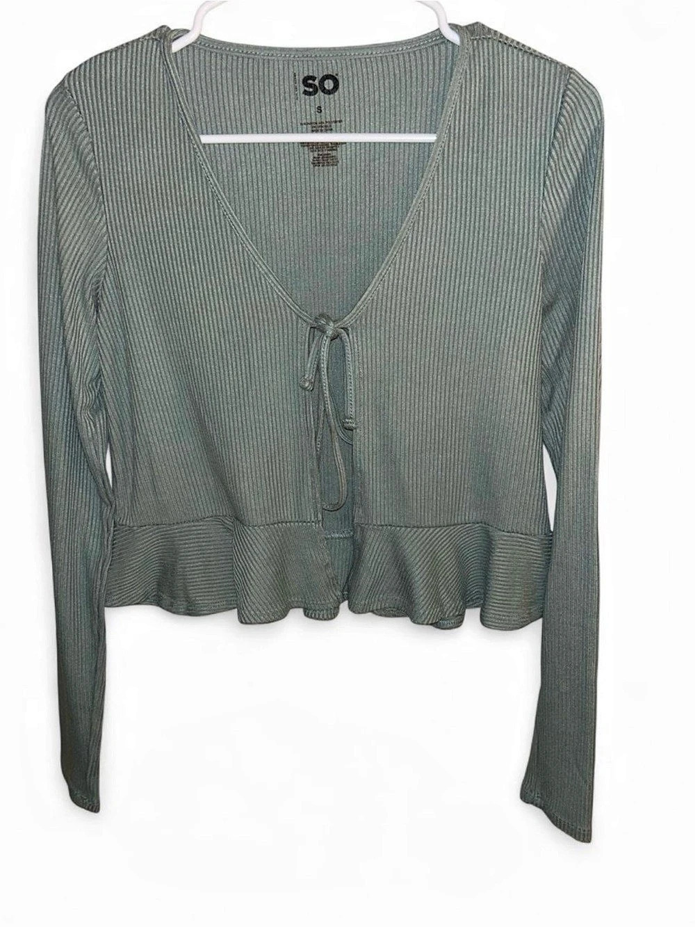 SO Women'Small Cropped Long Sleeve Top in Green Size Small
